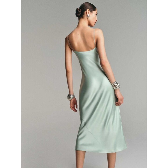 NWOT Reformation Cardi Silk Dress Elegant Mint Green Slip Dress Orig. $278 - Picture 4 of 14